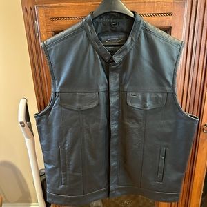 Black Leather Men’s Vest - great for motorcycle riding
